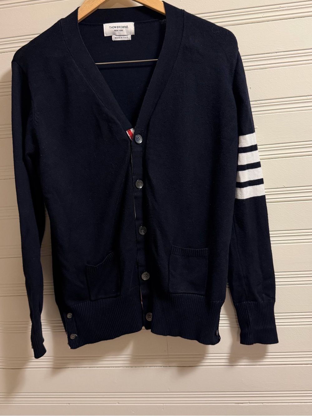 Thom Browne Navy 4-Bar Cardigan Sweater Made Italy Men’s Size 3